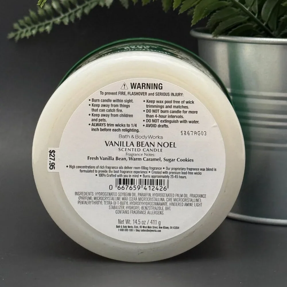 BBW Vanilla Bean Noel Bath & Body Works 3 Wick Candle